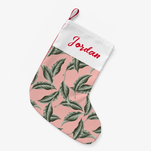 Tropical Garden Leaves Pattern Small Christmas Stocking (Front (Hanging))