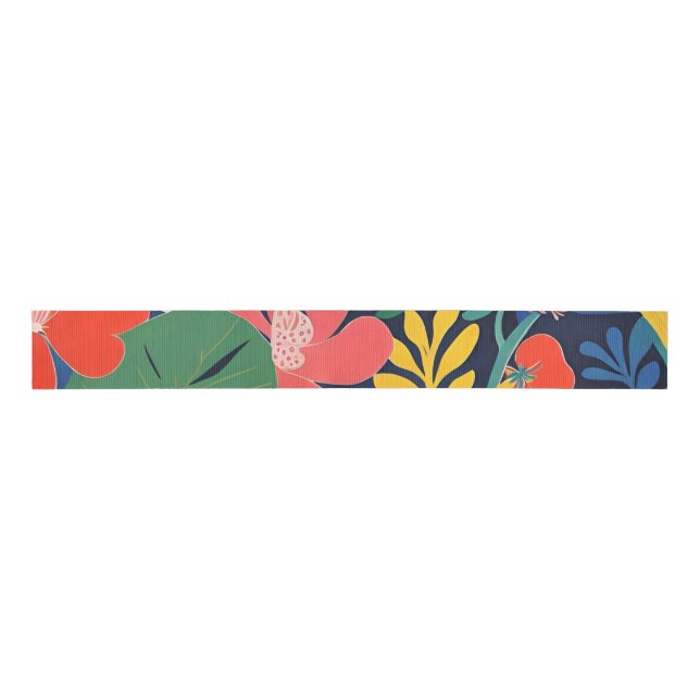 Tropical Garden Modern Expressionism Artwork Grosgrain Ribbon (Front)