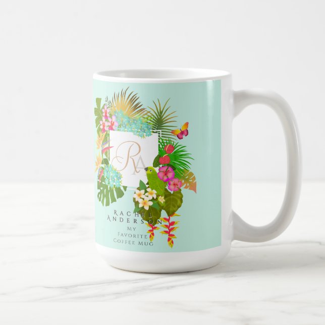 Tropical Garden Monogram Green Coffee Mug (Right)