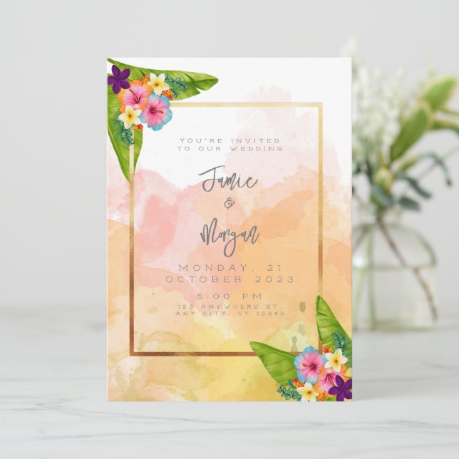 Tropical Garden Sunrise Wedding Invitation (Standing Front)