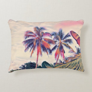 Tropical garden, sunset palm scene. accent pillow