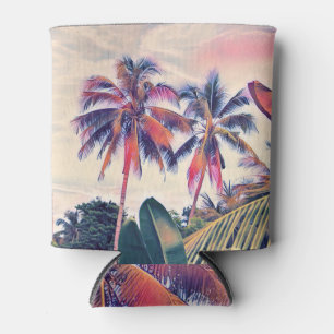 Tropical garden, sunset palm scene. can cooler
