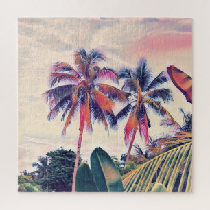 Tropical garden, sunset palm scene. jigsaw puzzle