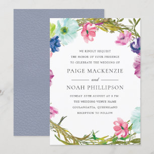 Tropical Garden Watercolor Floral Wedding Invite