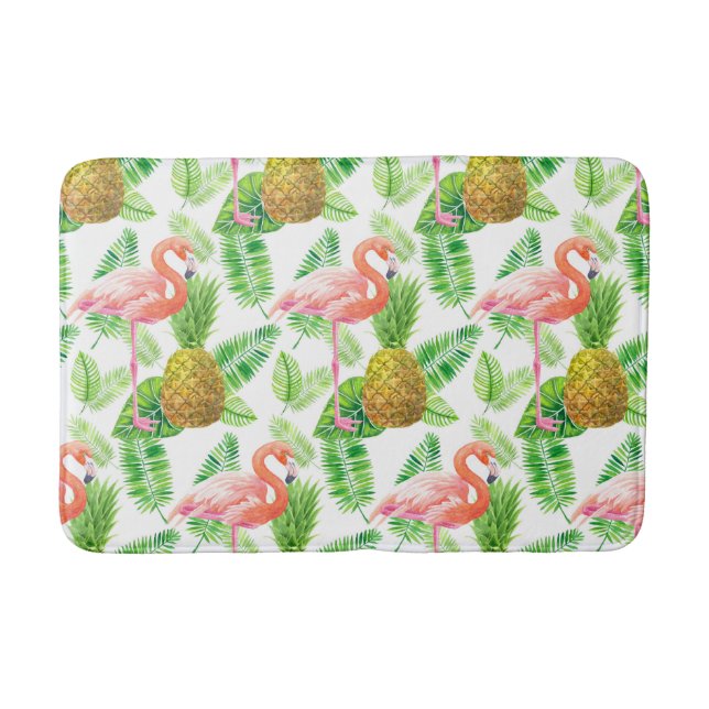Tropical garden watercolor pattern bath mat (Front)