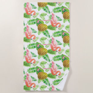 Tropical garden watercolor pattern beach towel