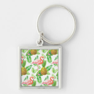 Tropical garden watercolor pattern keychain
