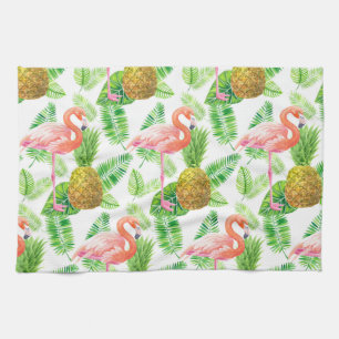 Tropical garden watercolor pattern kitchen towel