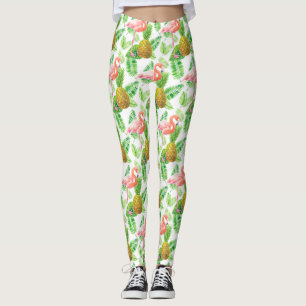 Tropical garden watercolor pattern leggings