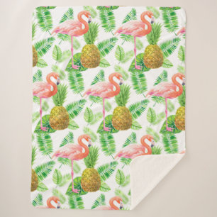 Tropical garden watercolor pattern sherpa blanket