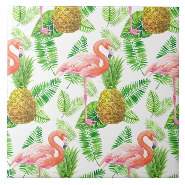 Tropical garden watercolor pattern tile (Front)