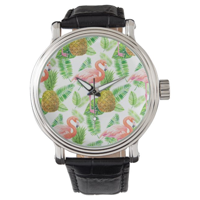 Tropical garden watercolor pattern watch (Front)