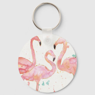 Tropical   Gathering of Flamingos Keychain