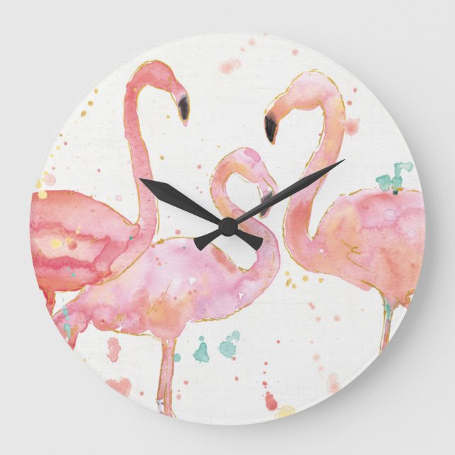 Tropical | Gathering of Flamingos Large Clock (Front)