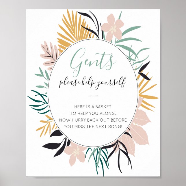 Tropical Gents Bathroom Basket Wedding Sign (Front)