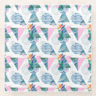 Tropical Geometric Pattern Glass Coaster