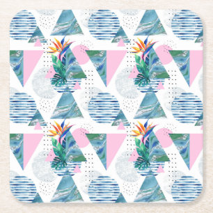 Tropical Geometric Pattern Square Paper Coaster