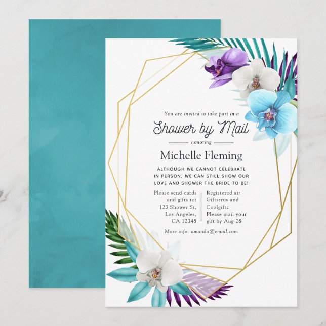 Tropical Geometric Summer Bridal Shower by Mail Invitation (Front/Back)