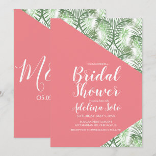 Tropical Geometrical Palm Oasis Pink Bridal Shower Invitation