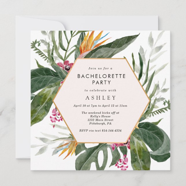 Tropical Getaway Bachelorette Party Invitation (Front)