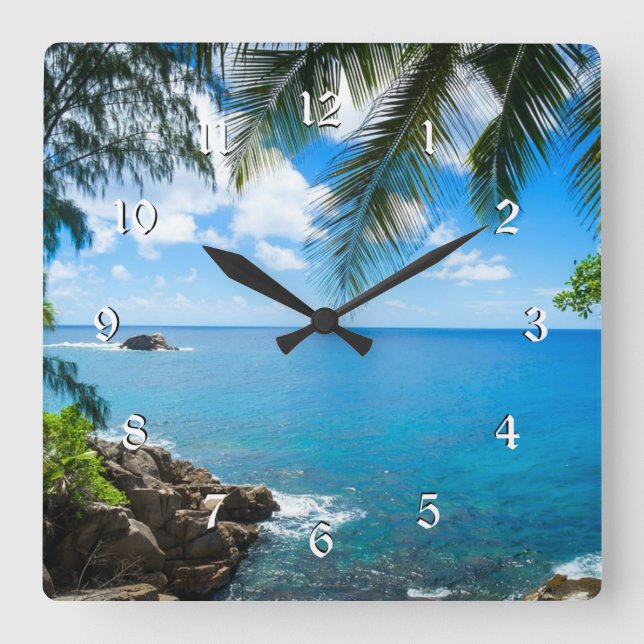Tropical Getaway, scenic photograph, Square Wall Clock (Front)