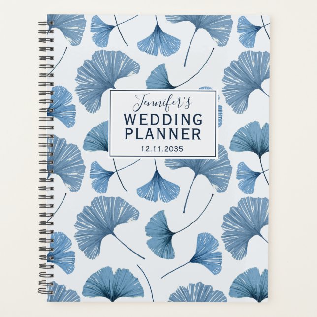 Tropical Ginkgo Foliage Dusty Blue Wedding planner (Devant)