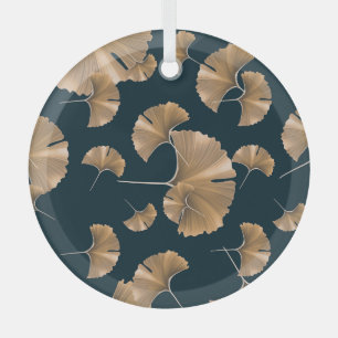 Tropical ginko palm leaves, Hawaiian pattern. Glass Ornament