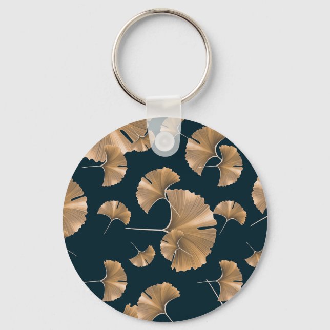 Tropical ginko palm leaves, Hawaiian pattern. Keychain (Front)
