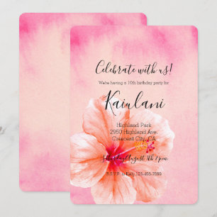 Tropical Girly Pink Peach Hibiscus Flower Invitation