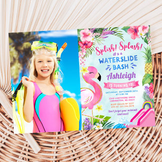 Tropical Girly Waterslide Birthday Photo Invitation