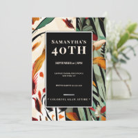Tropical Glam 40th Birthday Invitation Bold Colour