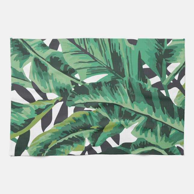Tropical Glam Banana Leaf Pattern Kitchen Towel (Horizontal)
