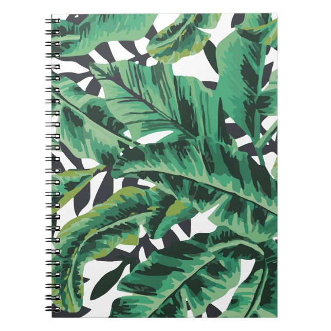 Tropical Glam Banana Leaf Pattern Notebook (Front)
