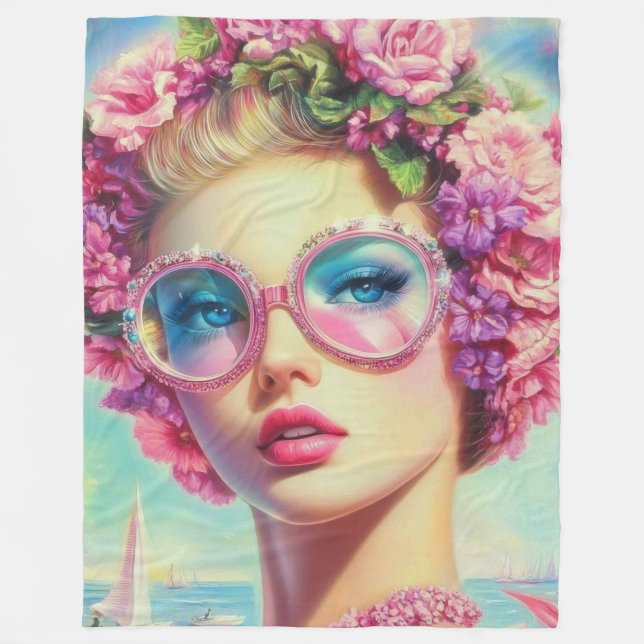 Tropical Glamour Queen Fleece Blanket (Front)