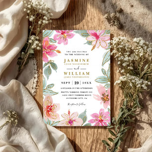 Tropical Glitter Flowers Elegant QR Code Wedding Invitation