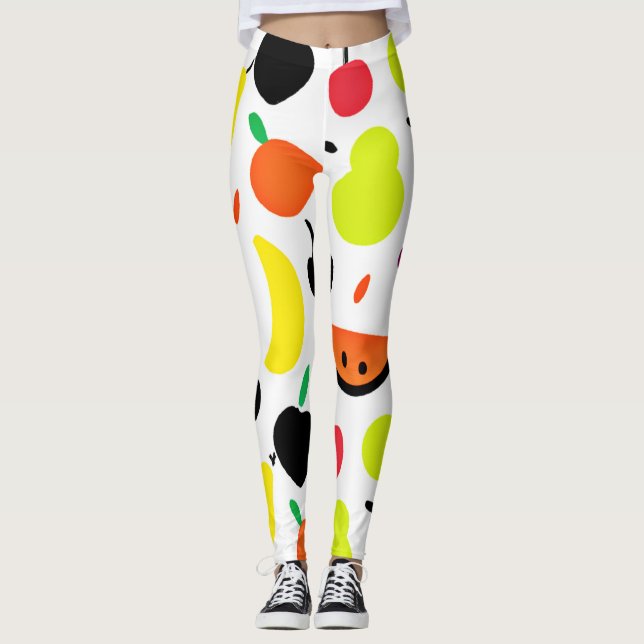 Tropical Glow Neon Fruit Pattern Leggings (Front)
