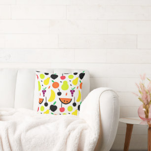 Tropical Glow Neon Fruit Pattern Throw Pillow
