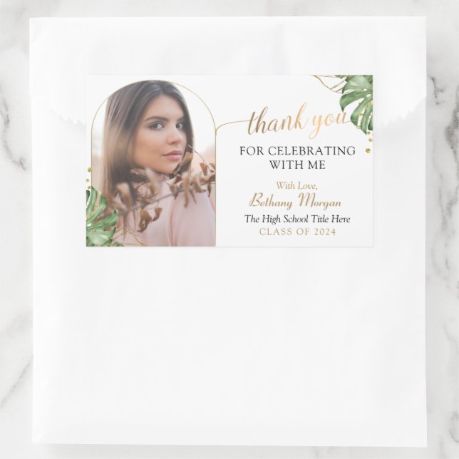 Tropical Gold Arch Photo Graduation Thank You Sticker (Bag)