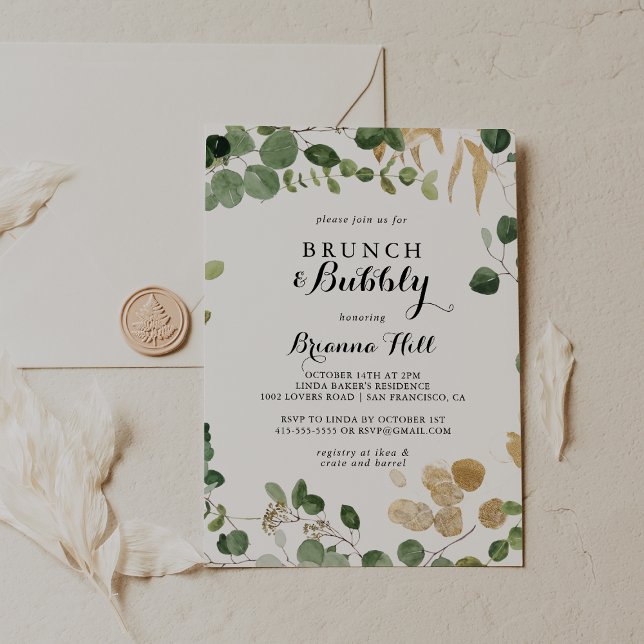 Tropical Gold Brunch and Bubbly Bridal Shower Invitation (Creator Uploaded)