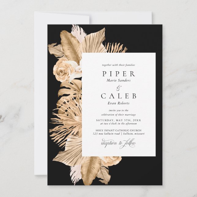 Tropical Gold Dried Grass Wedding Invitation (Front)