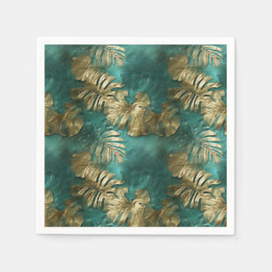 Tropical Gold Emerald Green Leaves Napkin