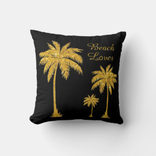 Tropical Gold Glitter Beach Lover Throw Pillow