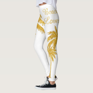 Tropical Gold Glitter Palm Tree Beach Lover  Leggings