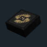 Tropical Gold Glitter Palm Tree Fronds on Black Gift Box<br><div class="desc">Felt lined ebony black lacquered wood jewellery box features a stylish, elegant faux gold glitter tropical palm tree fronds on a black background with a gold monogram initial printed on ceramic tile on the lid. Adds a beautiful touch to your home decor or give as a gift. COORDINATING items in...</div>
