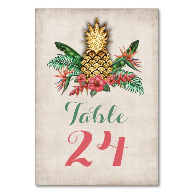Tropical Gold glitter Pineapple table numbers (Front)