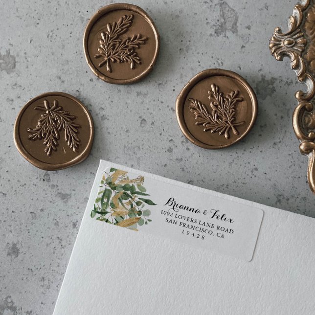 Tropical Gold Green Foliage Return Address (Creator Uploaded)