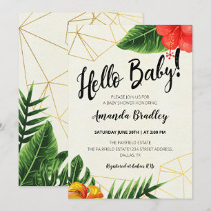 Tropical Gold Hello Baby shower Invitation