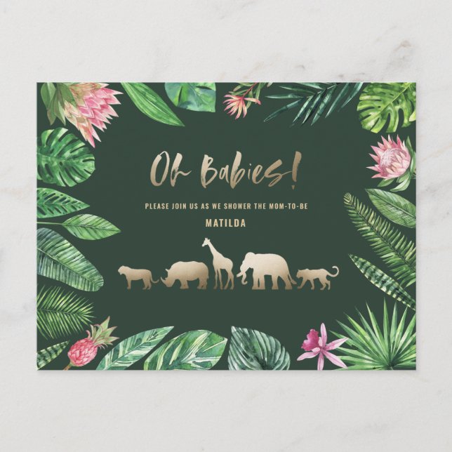 Tropical gold modern colourful mom-to-be postcard (Front)