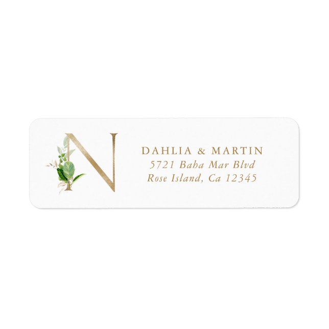 Tropical Gold Monogram Mariage Adresse de retour (Devant)