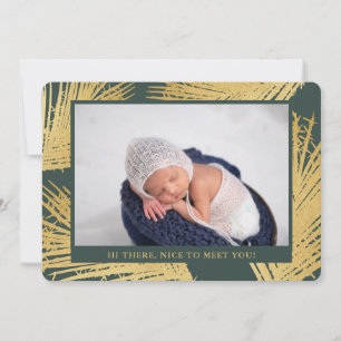 Tropical Gold Palm Dark Green Neutral Birth Announcement